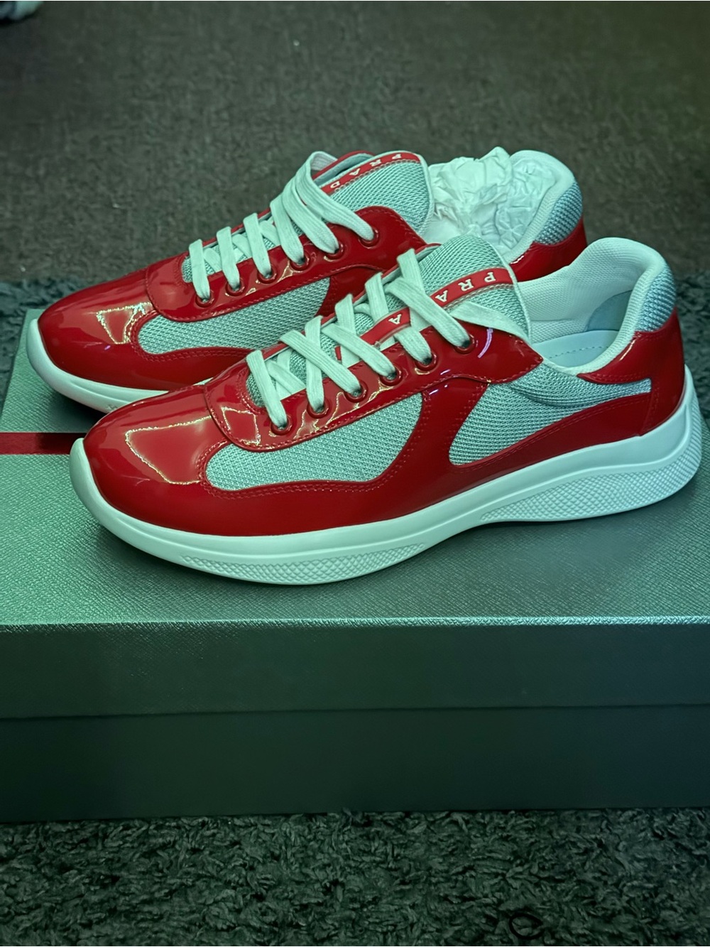 Prada Men’s Red and White Low-Top Sneakers